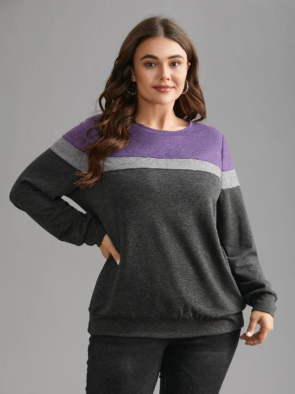 Colorblock Contrast Round Neck Sweatshirt