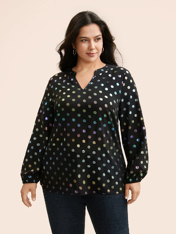 Glitter Polka Dot Lantern Sleeve Blouse