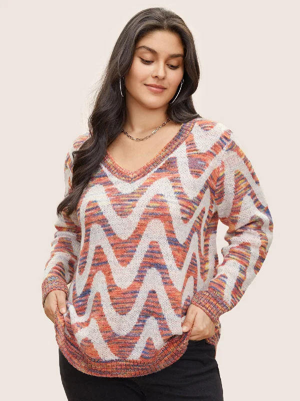 Asymmetrical Heather Wave Elastic Cuffs Pullover