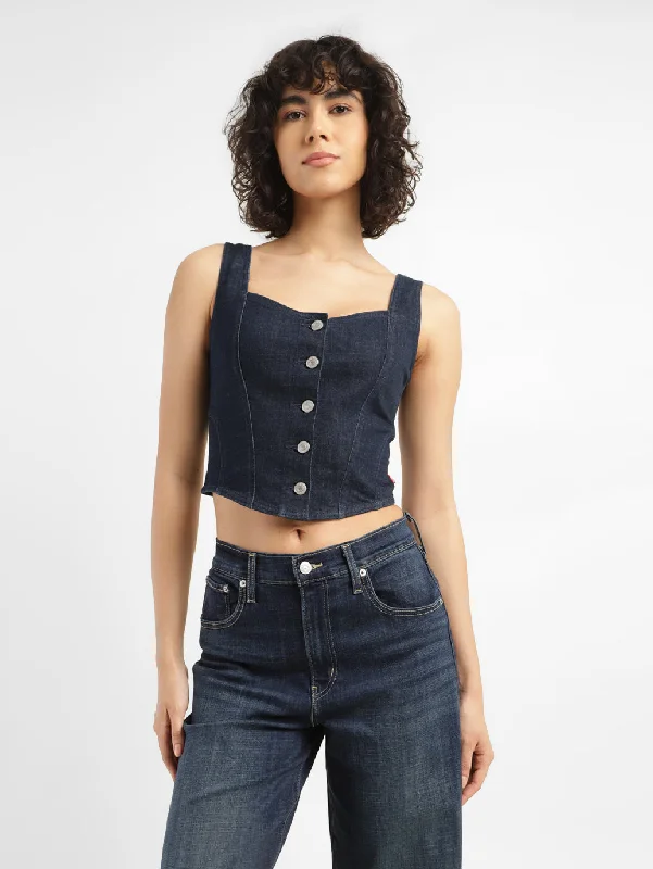 Women's Solid Blue Corset Top