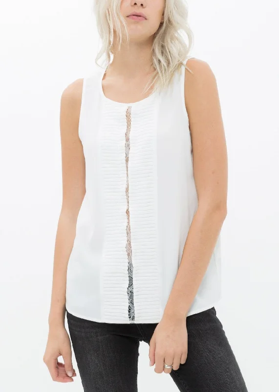 Women's Sleeveless Round Neck Lace Detail Top