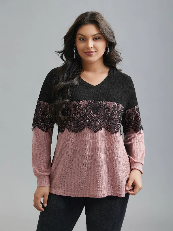 Crochet Lace Mesh Contrast Patchwork Top