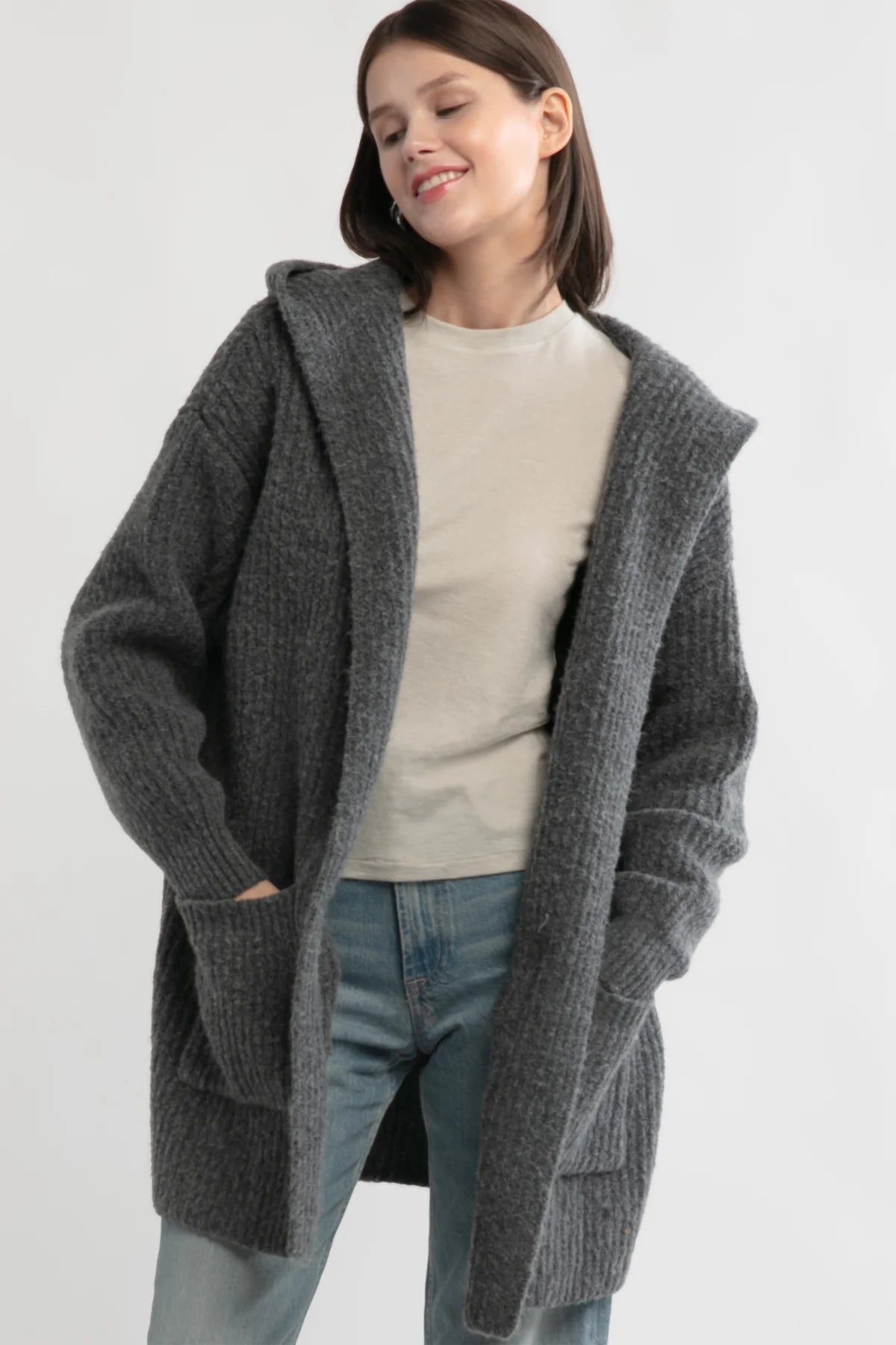 Lazy Day Hooded Cardigan in Charcoal