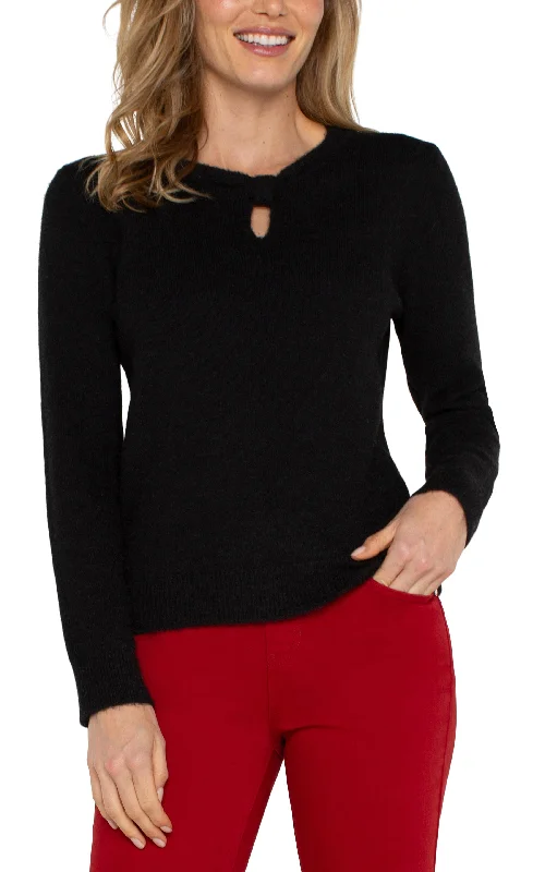 Cut Out Bow Neck Sweater in Black