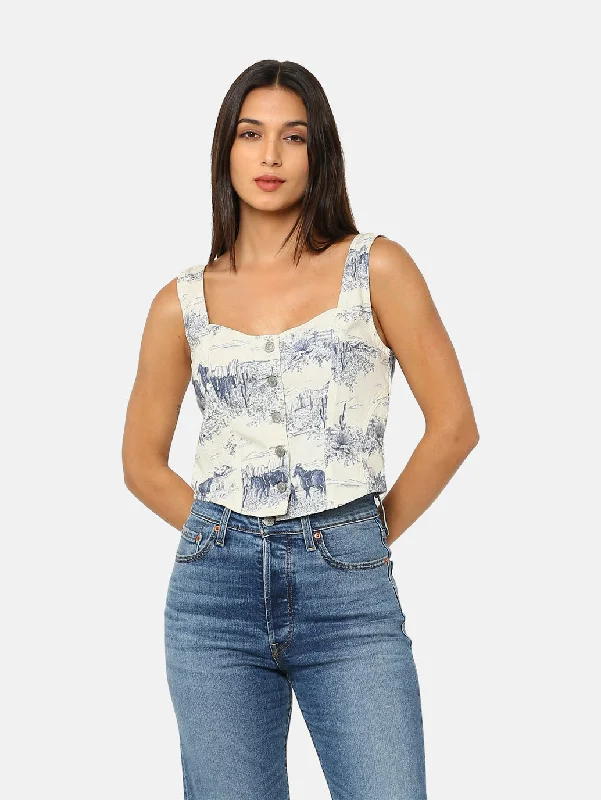 Women's Graphic Print White Sweet Heart Neck Top