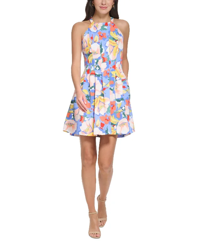 Women's Floral-Print Halter Fit & Flare Dress