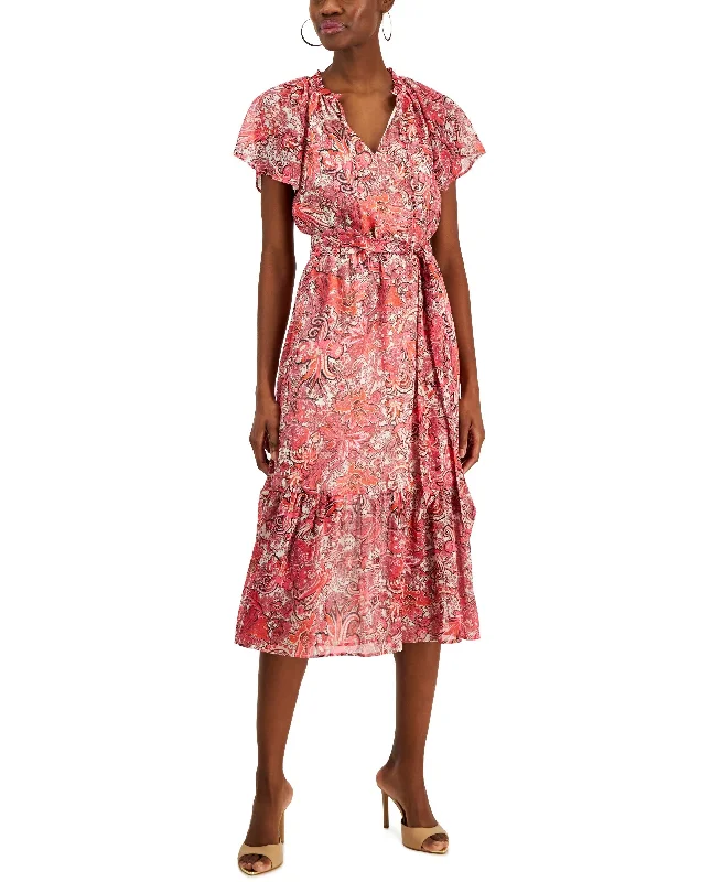 Women's Paisley Flutter-Sleeve Midi Dress