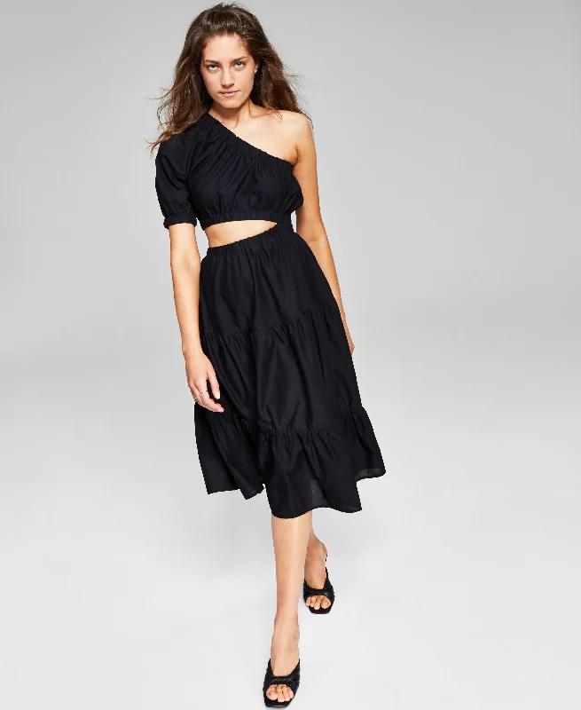 Now This Womens Cotton Cutout One Shoulder Dress