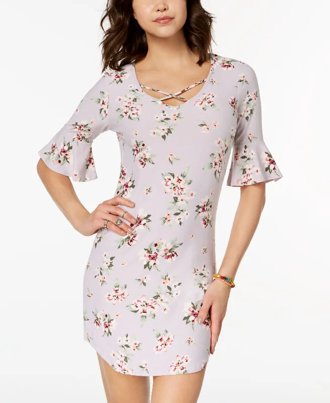 Juniors' Printed Ruffle-Sleeved Dress