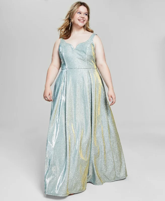 Trendy Plus Size Glitter-Knit Sleeveless Ball Gown