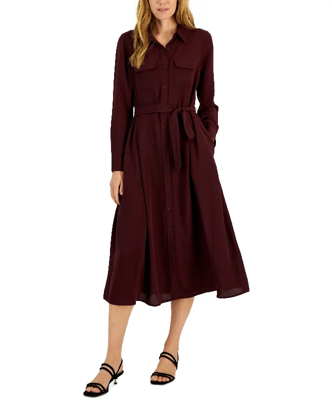 Alfani Womens Belted Shirtdress