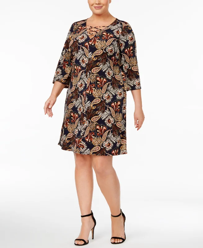 Jessica Howard Plus Size Printed Lace Up Dress