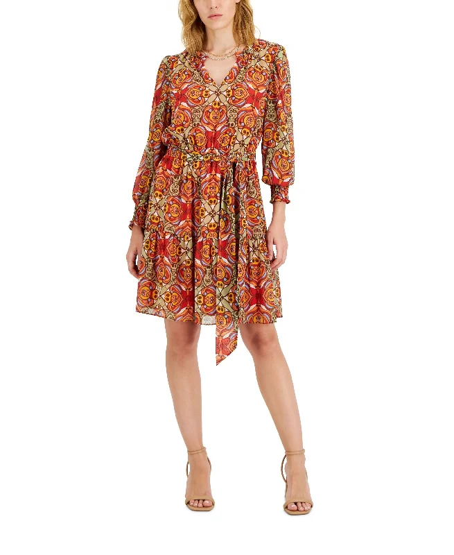 Women's Printed Blouson-Sleeve Dress