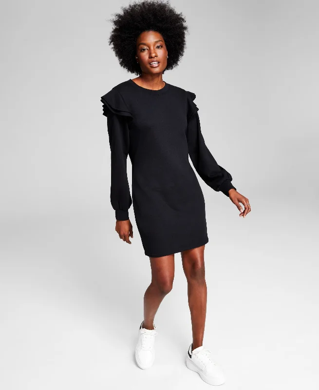 Now This Womens Ruffled Sweatshirt Dress