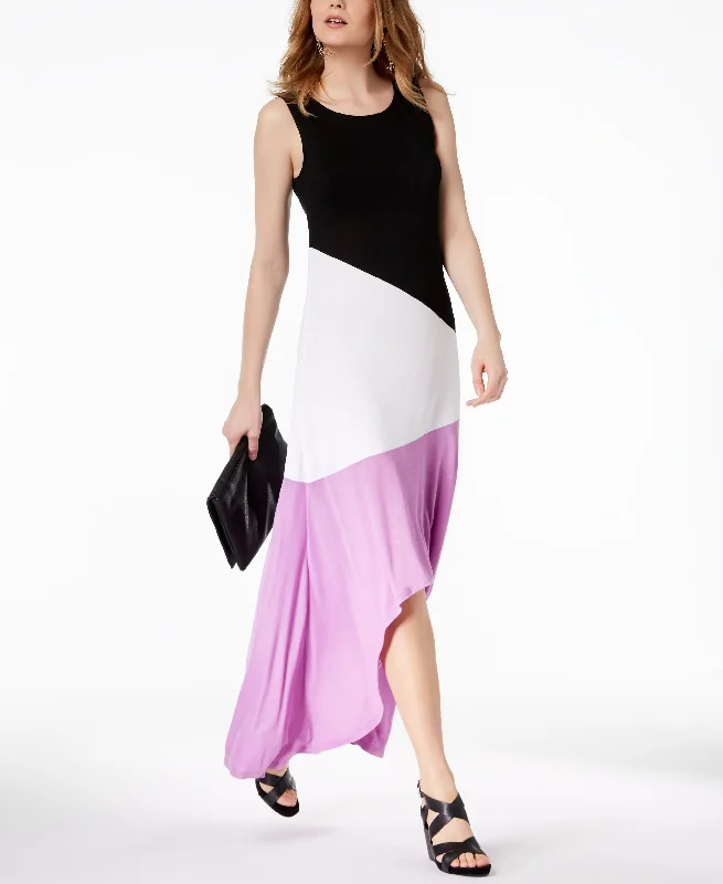 Colorblocked High Low Maxi Dress