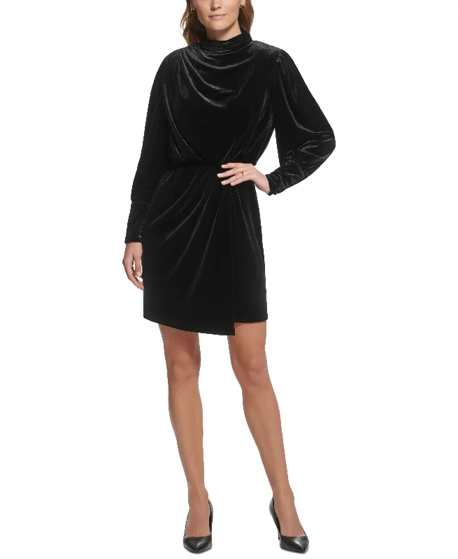 Women's Velvet Blouson A-Line Dress