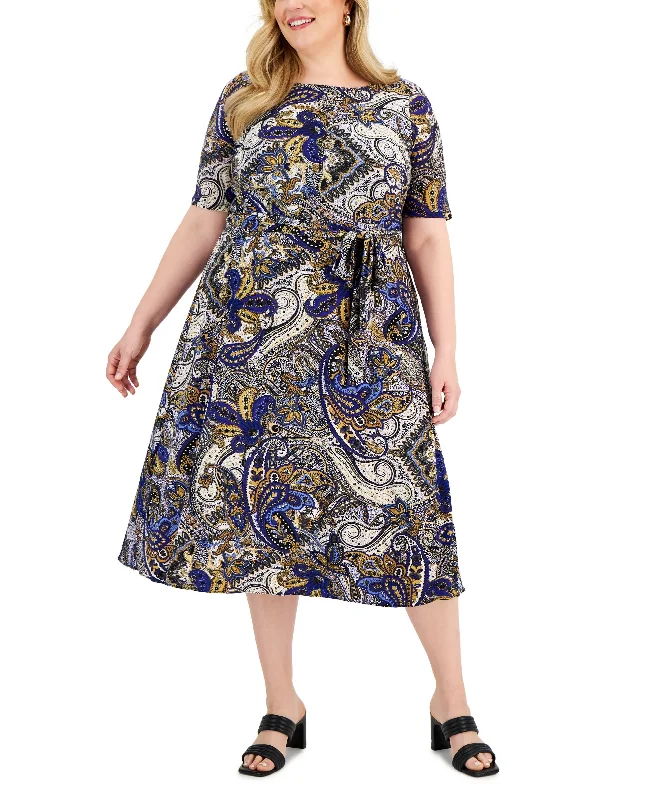 Plus Size Paisley Moss Fit & Flare Dress