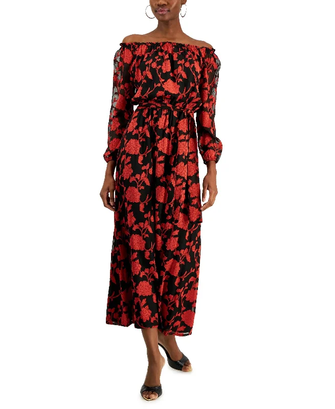 Inc International Concepts Womens Floral-Print Off-The-Shoulder Maxi Dress