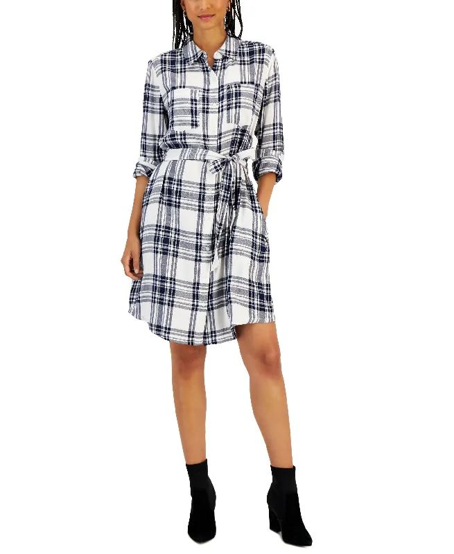 Style & Co Womens Plaid Shirtdress