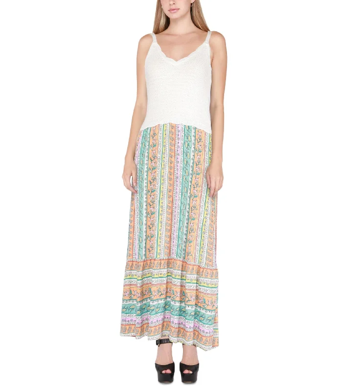 Women's Mixed Materials Sleeveless Maxi Dress