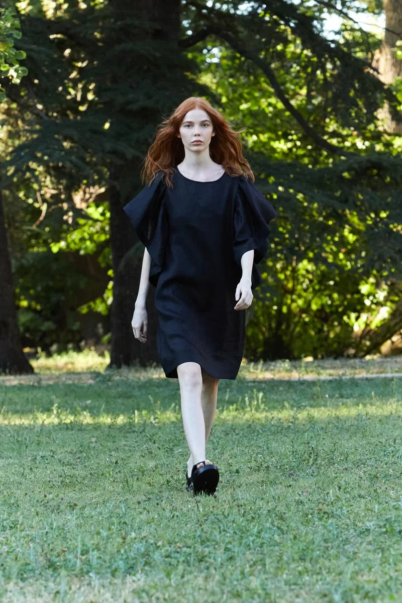 KAOS Linen Black Ruffle Dress