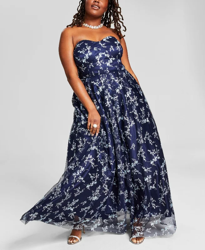 Trendy Plus Size Glitter-Mesh Sleeveless Ball Gown