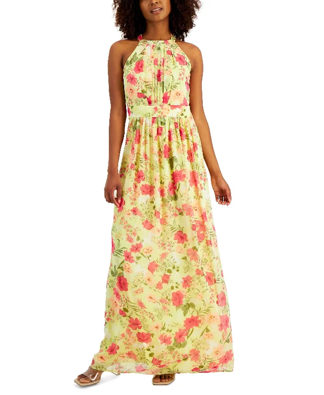 Printed Pleated-Bodice Shirred-Waist Maxi Dress