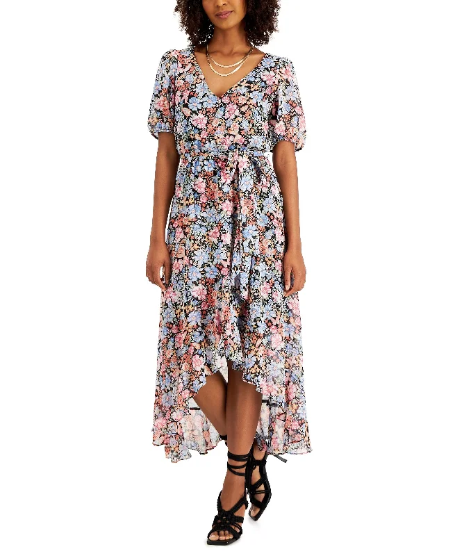 INC International Concepts Printed Ruffled Faux-Wrap Dress